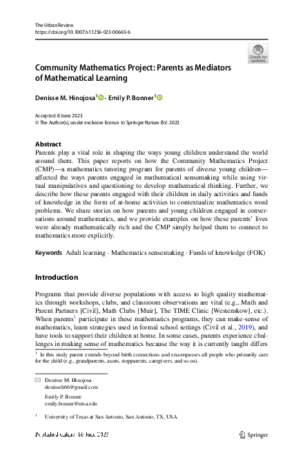 (PDF) Community Mathematics Project: Parents as Mediators of ...
