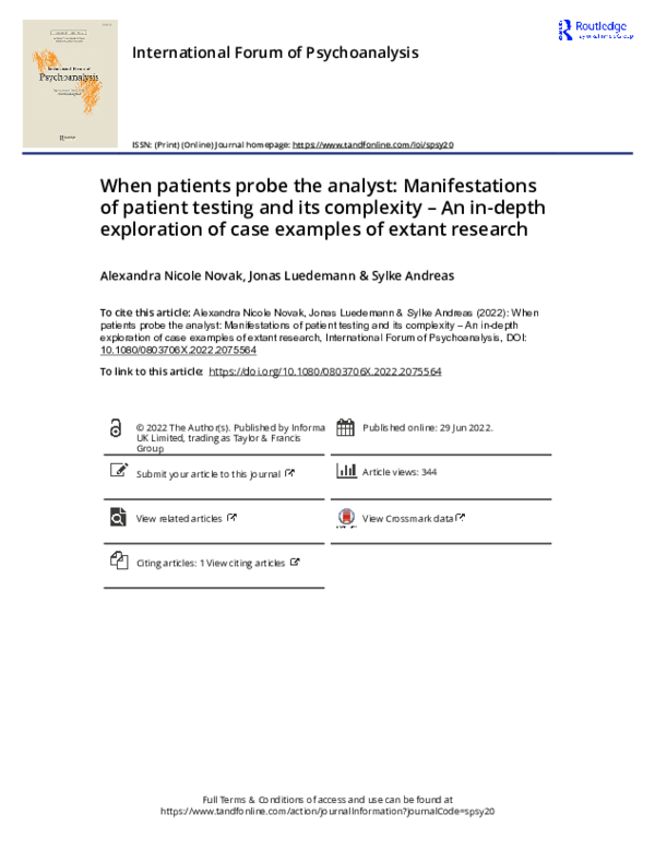 (PDF) When patients probe the analyst: Manifestations of patient ...