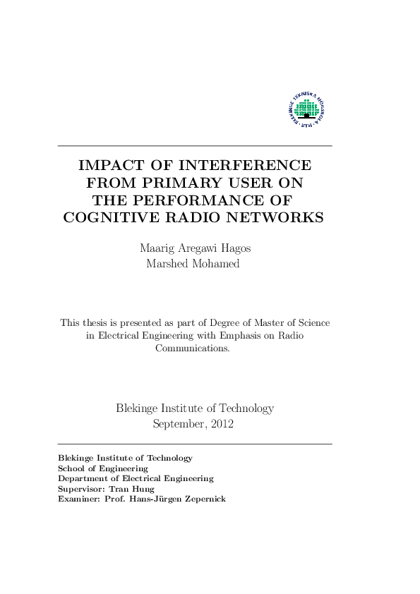 (PDF) Impact of Interference from Primary User on the Performance of ...