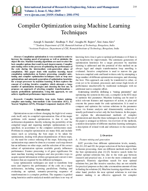 (PDF) Compiler Optimization using Machine Learning Techniques | Anagha ...