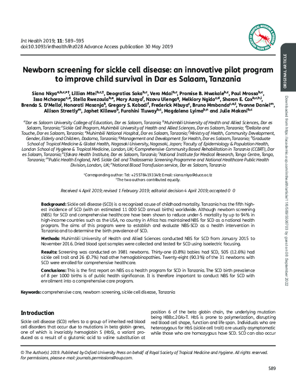 (PDF) Newborn screening for sickle cell disease: an innovative pilot ...