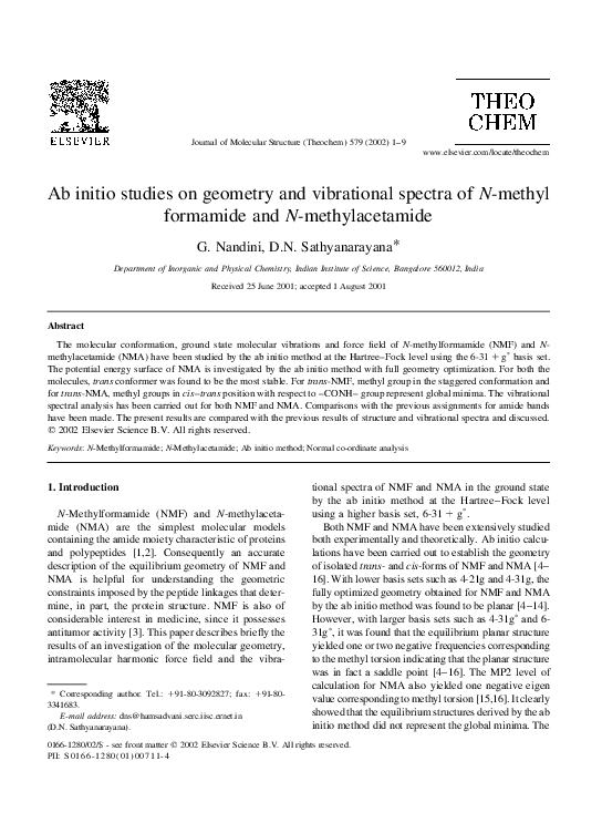 (PDF) Ab initio studies on geometry and vibrational spectra of N-methyl ...