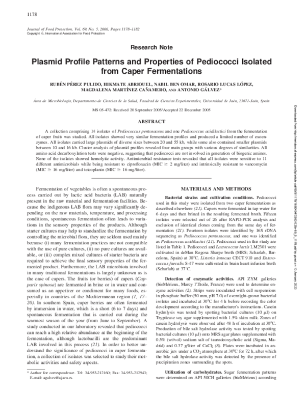(PDF) Plasmid Profile Patterns and Properties of Pediococci Isolated ...