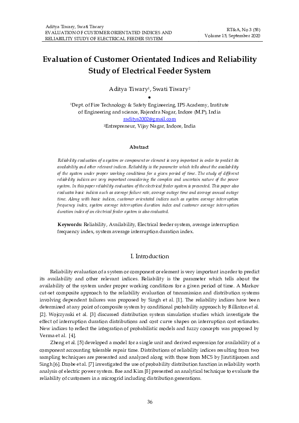 (PDF) Evaluation of Customer Orientated Indices and Reliability Study