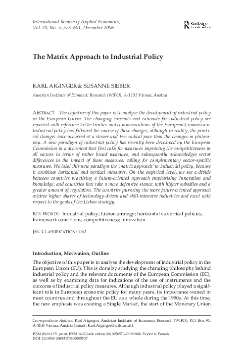 (PDF) The Matrix Approach to Industrial Policy