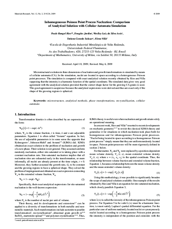 (PDF) Inhomogeneous Poisson point process nucleation: comparison of ...