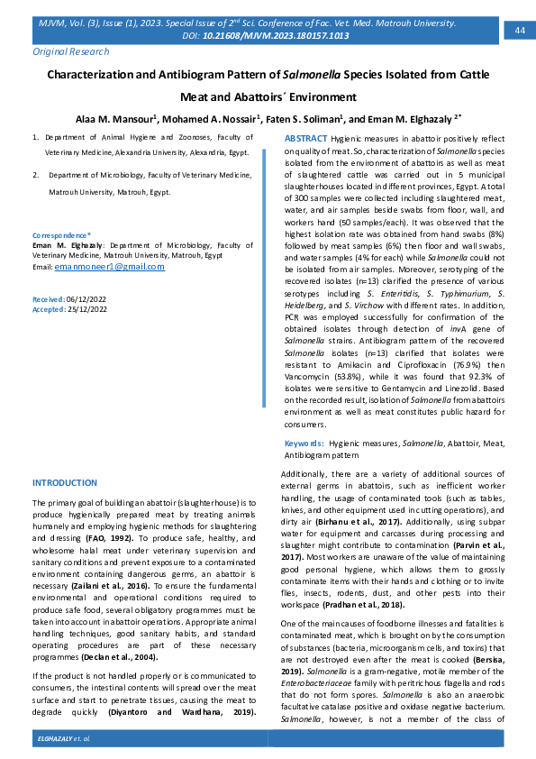 (PDF) Characterization and Antibiogram Pattern of Salmonella Species ...