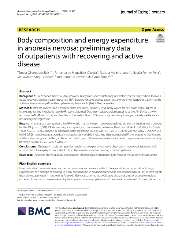 (PDF) Body composition and energy expenditure in anorexia nervosa ...