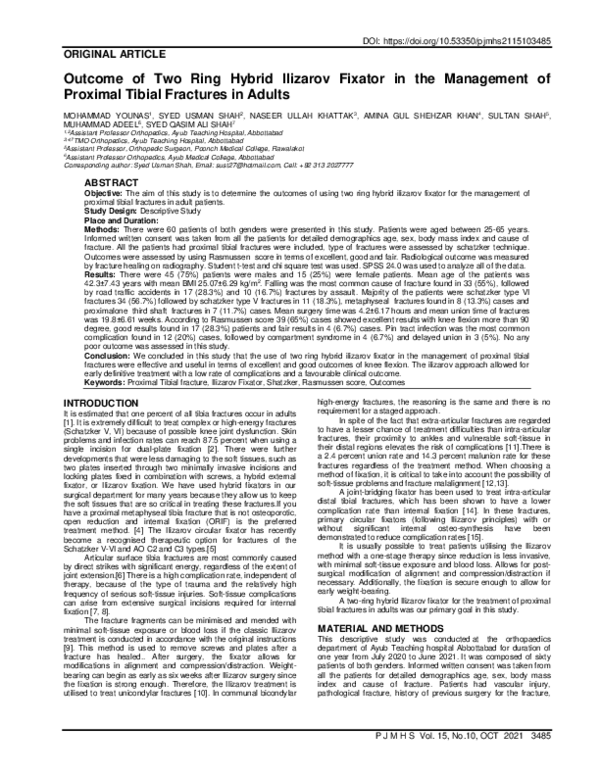 (PDF) Outcome of Two Ring Hybrid Ilizarov Fixator in the Management of ...