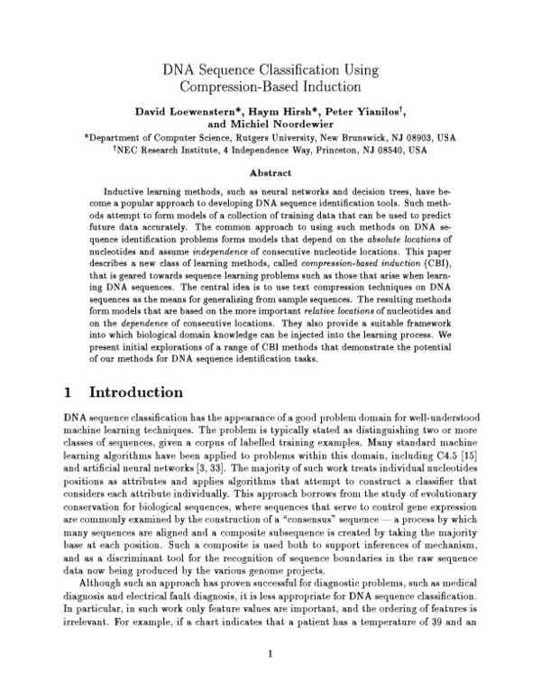 (PDF) DNA Sequence Classification Using Compression-Based Induction