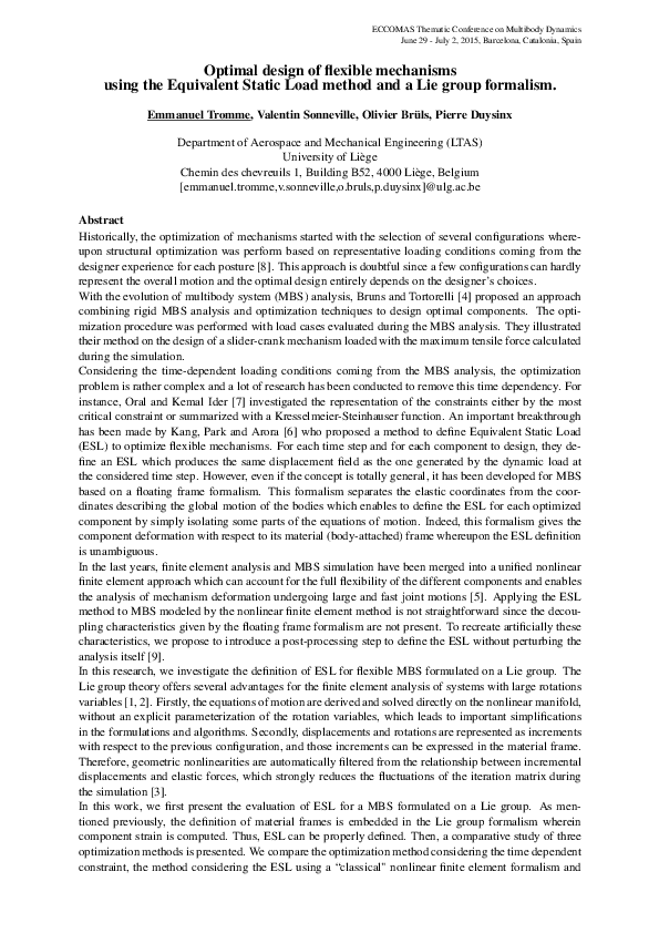 (PDF) Optimal design of flexible mechanisms using the Equivalent Static ...