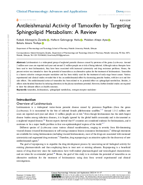 (PDF) Antileishmanial Activity of Tamoxifen by Targeting Sphingolipid ...