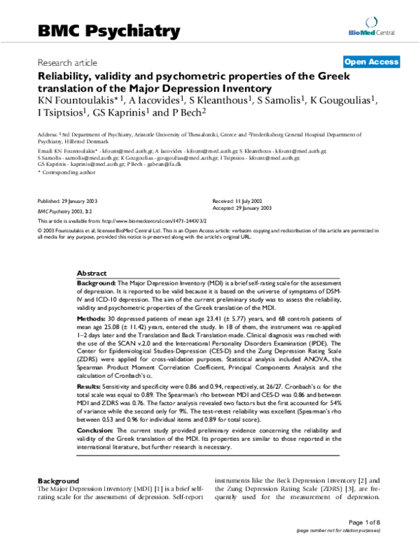 (PDF) Reliability, validity and psychometric properties of the Greek ...
