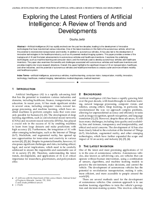 Exploring the Latest Frontiers of Artificial Intelligence: A Review of Trends and Developments