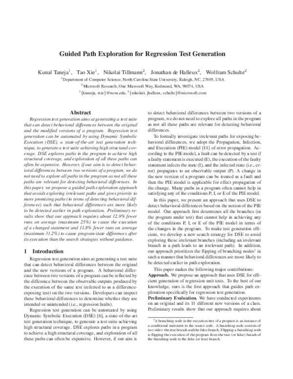 (PDF) Guided path exploration for regression test generation