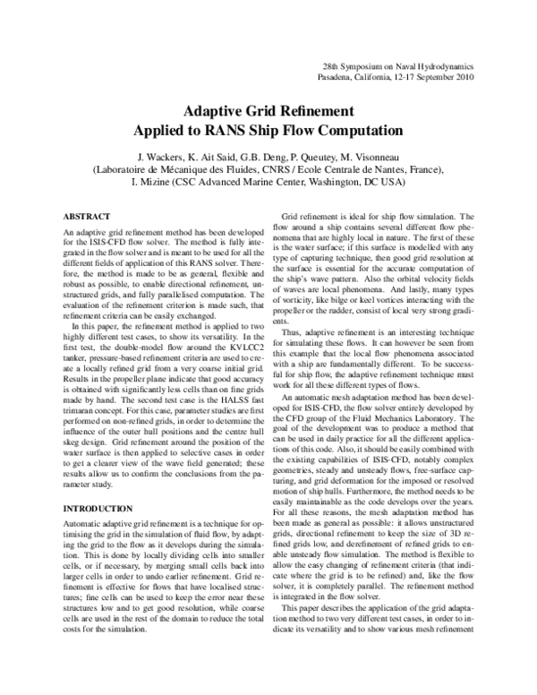 (PDF) Adaptive grid refinement applied to RANSE ship flow computations