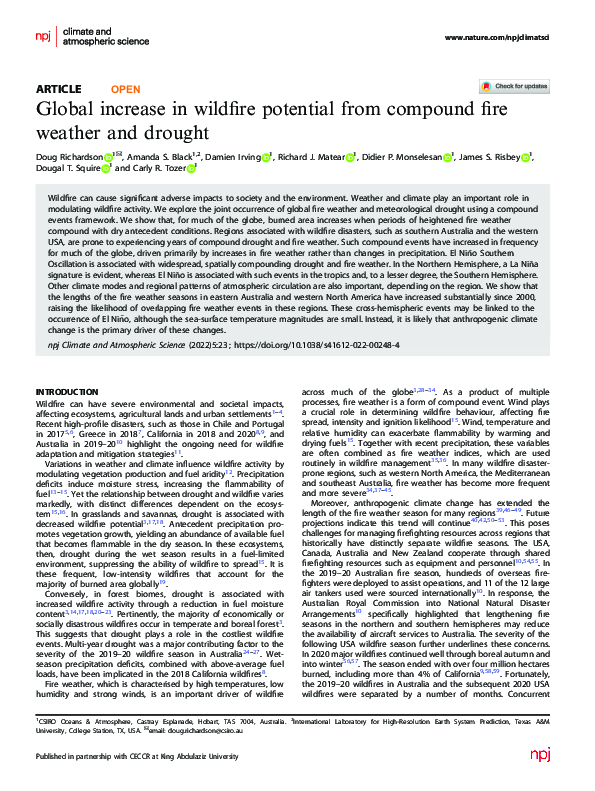 (PDF) Global increase in wildfire potential from compound fire weather ...