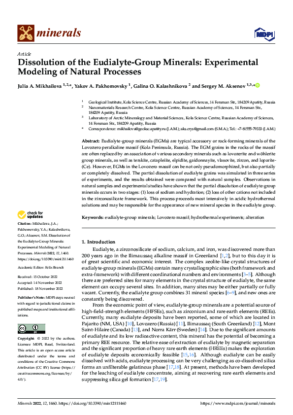 (PDF) Dissolution of the Eudialyte-Group Minerals: Experimental ...