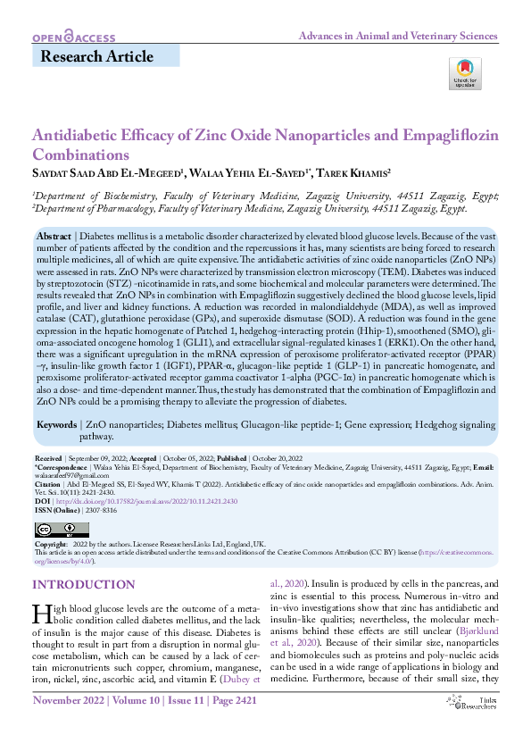 (PDF) Antidiabetic Efficacy of Zinc Oxide Nanoparticles and ...