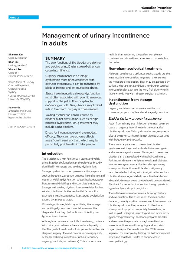 (PDF) Management of urinary incontinence in adults