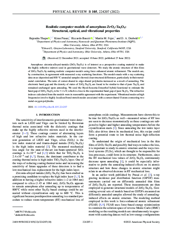 (PDF) Realistic computer models of amorphous ZrO2 : Ta2O5 : Structural ...