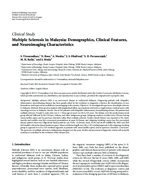 (PDF) Multiple Sclerosis in Malaysia: Demographics, Clinical Features ...