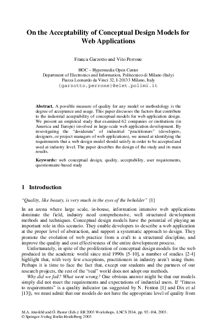 (PDF) On the Acceptability of Conceptual Design Models for Web Applications