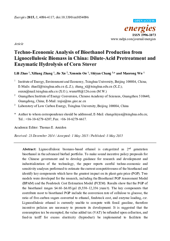 (PDF) Techno-economic analysis of bioethanol production from ...