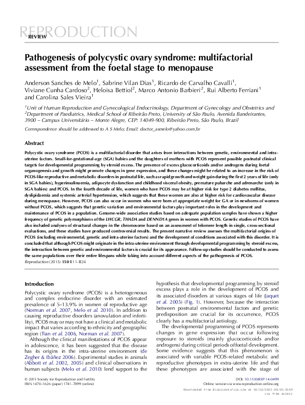 (PDF) Pathogenesis of PCOS: multifactorial assessment from the foetal ...