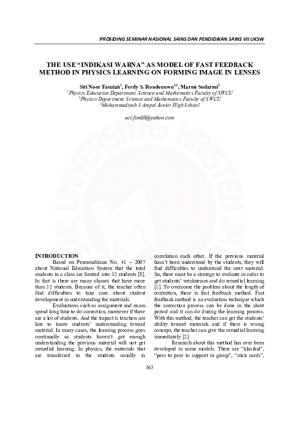 (PDF) The Use “Indikasi Warna” as Model of Fast Feedback Method in ...