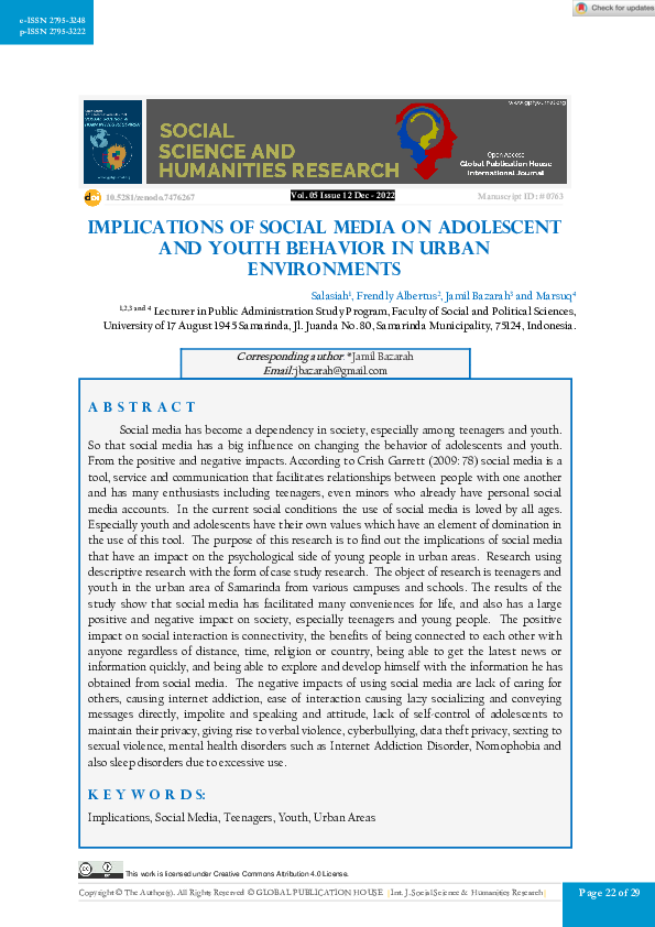 (PDF) Implications of Social Media on Adolescent and Youth Behavior in ...