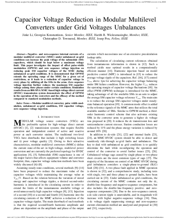 (PDF) Capacitor Voltage Reduction in Modular Multilevel Converters ...