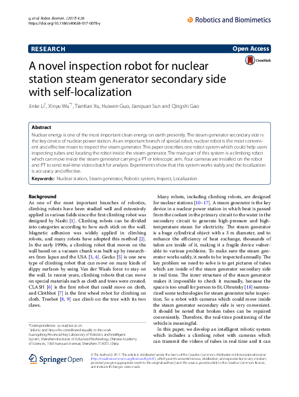 (PDF) A novel inspection robot for nuclear station steam generator ...