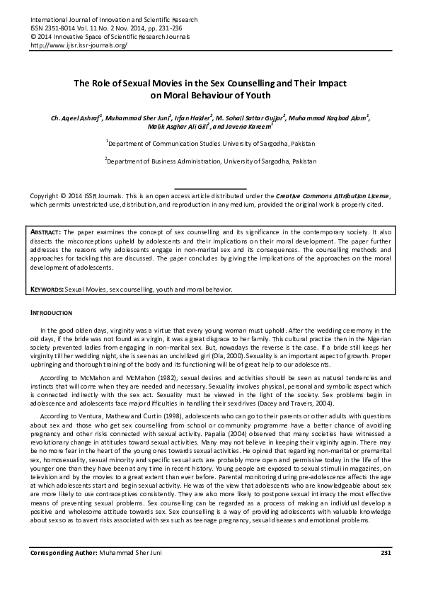 (PDF) The Role of Sexual Movies in theCounselling and Their Impact