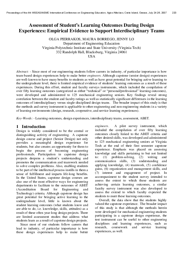 (PDF) Assessment of student‘s learning outcomes during design ...