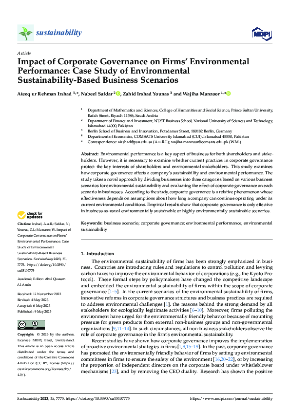 (PDF) Impact of Corporate Governance on Firms’ Environmental ...