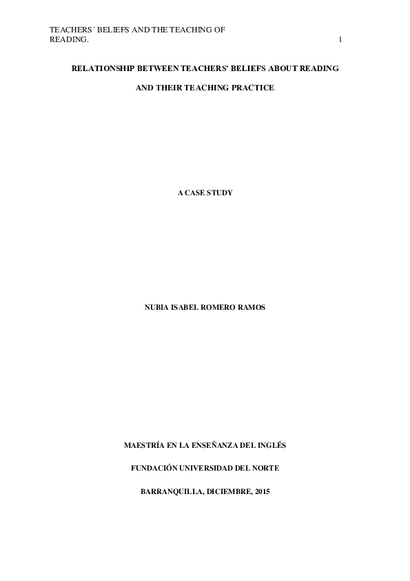 (PDF) Relationship between teachers’ beliefs about reading and their ...