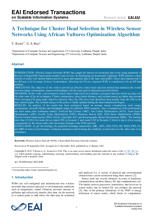 (PDF) A Technique for Cluster Head Selection in Wireless Sensor ...