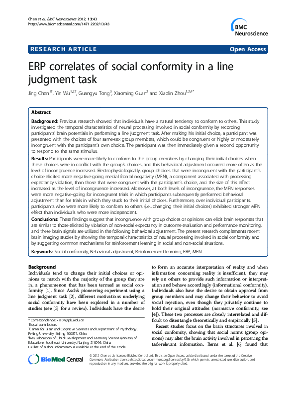 (PDF) ERP correlates of social conformity in a line judgment task