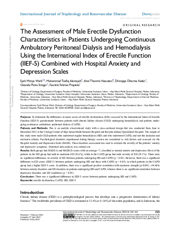 (PDF) The Assessment of Male Erectile Dysfunction Characteristics in ...