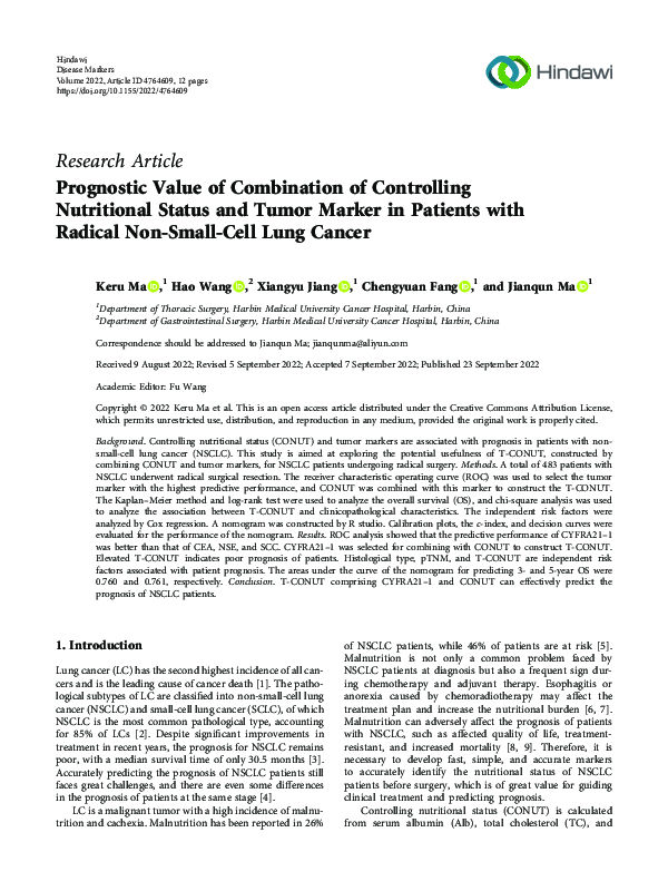 (PDF) Prognostic Value of Combination of Controlling Nutritional Status ...
