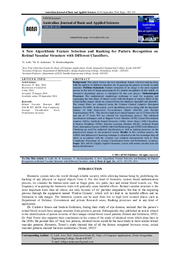 (PDF) A New Algorithmic Feature Selection and Ranking for Pattern ...