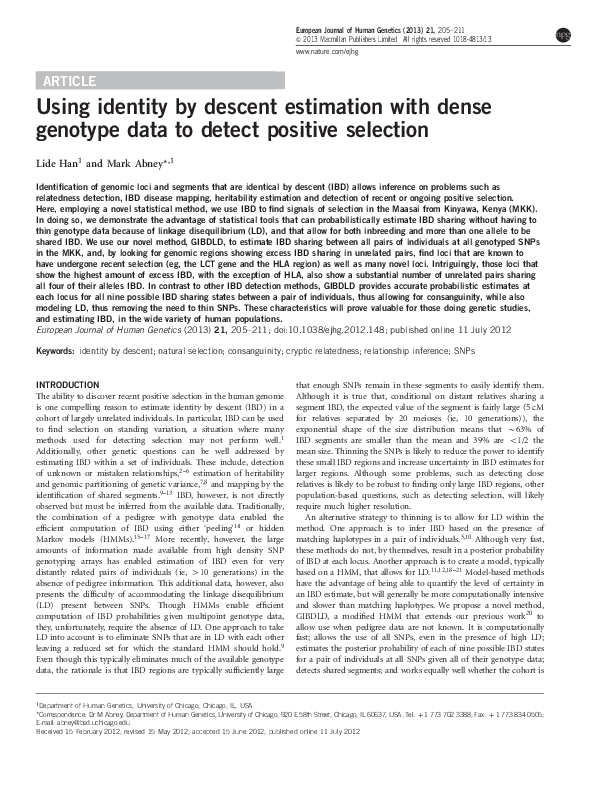 (PDF) Using identity by descent estimation with dense genotype data to ...