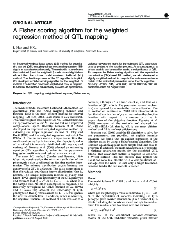(PDF) A Fisher scoring algorithm for the weighted regression method of ...