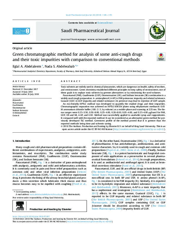 (PDF) Green chromatographic method for analysis of some anti-cough ...