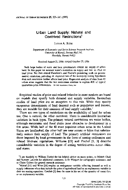 (PDF) Urban land supply: Natural and contrived restrictions