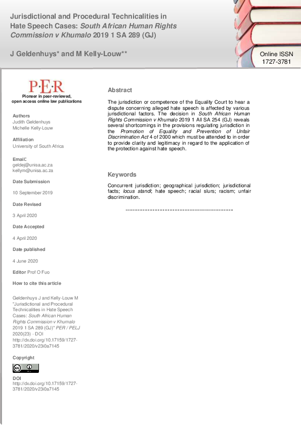 (PDF) Unscrambling jurisdiction under the PEPUDA