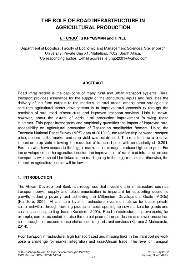 (PDF) The role of road infrastructure in agricultural production