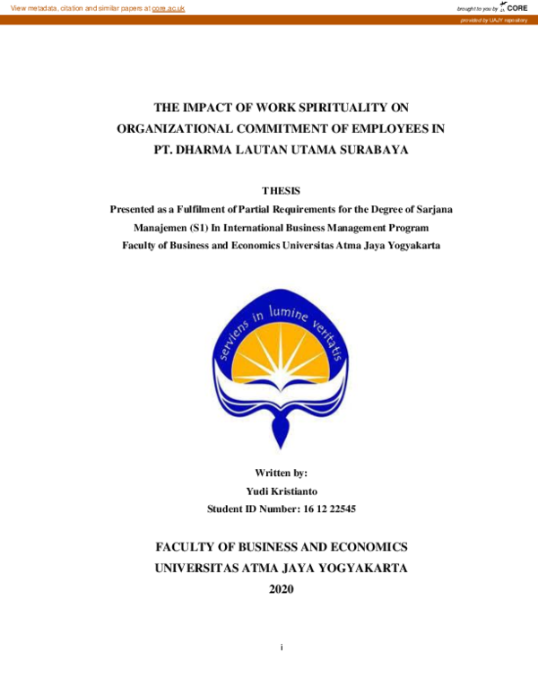 (PDF) The Impact of Work Spirituality on Organizational Commitment of ...