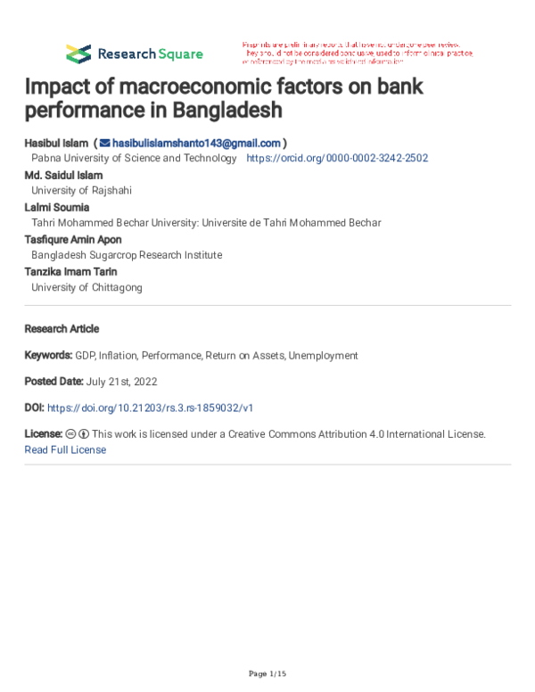 (PDF) Impact of macroeconomic factors on bank performance in Bangladesh